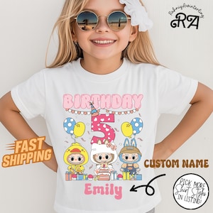 Benutzerdefinierte Kinder Labubu Geburtstag Shirt, lustige Monster Geburtstagskind Shirt, süßes Puppen Shirt, Geschenk für Kinder, Geburtstag Shirt Mädchen, personalisierte Labubu