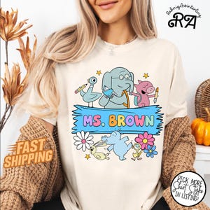 Personalized Elephant and Piggie Teacher Shirt, Custom Mo Willems Book Character Tee,Cute Reading Shirt for Classroom Gift, Children&#39;s Book