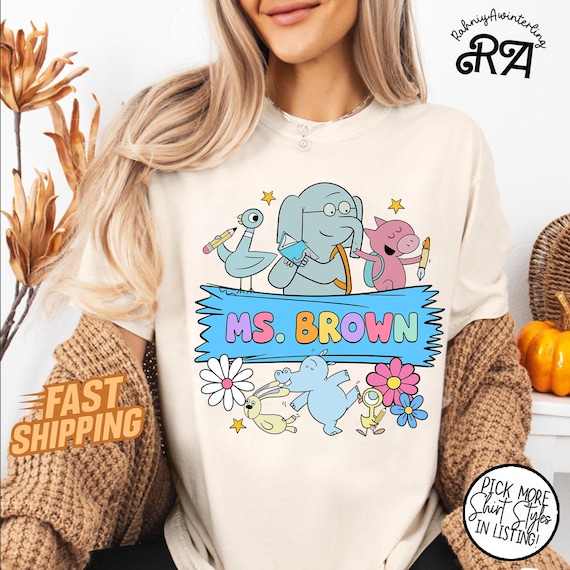 Personalized Elephant and Piggie Teacher Shirt, Custom Mo Willems Book Character Tee,Cute Reading Shirt for Classroom Gift, Children's Book