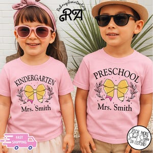 Custom Name Girls Boys Back To School Shirt,Pencil Bow Toddler Shirt,First Day Of School,Preschool Girl Boy Tee,Personalized Girls Boy Shirt