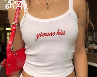 Besticktes Gimme Kiss Tank Top, Hockey Romanze benutzerdefinierte Racerback Tank, erhitzte Film Rivalität Spaghetti Strap Tank Top, Team Hollanov Geschenk