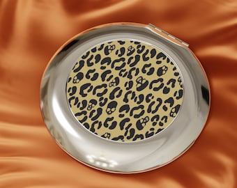 Leopard Print Makeup Mirror, Vintage Pin Up Rockabilly Gothic Emo Accessories, Goth Compact Mirror, Skull Mirror, Scene Accessories, Cute