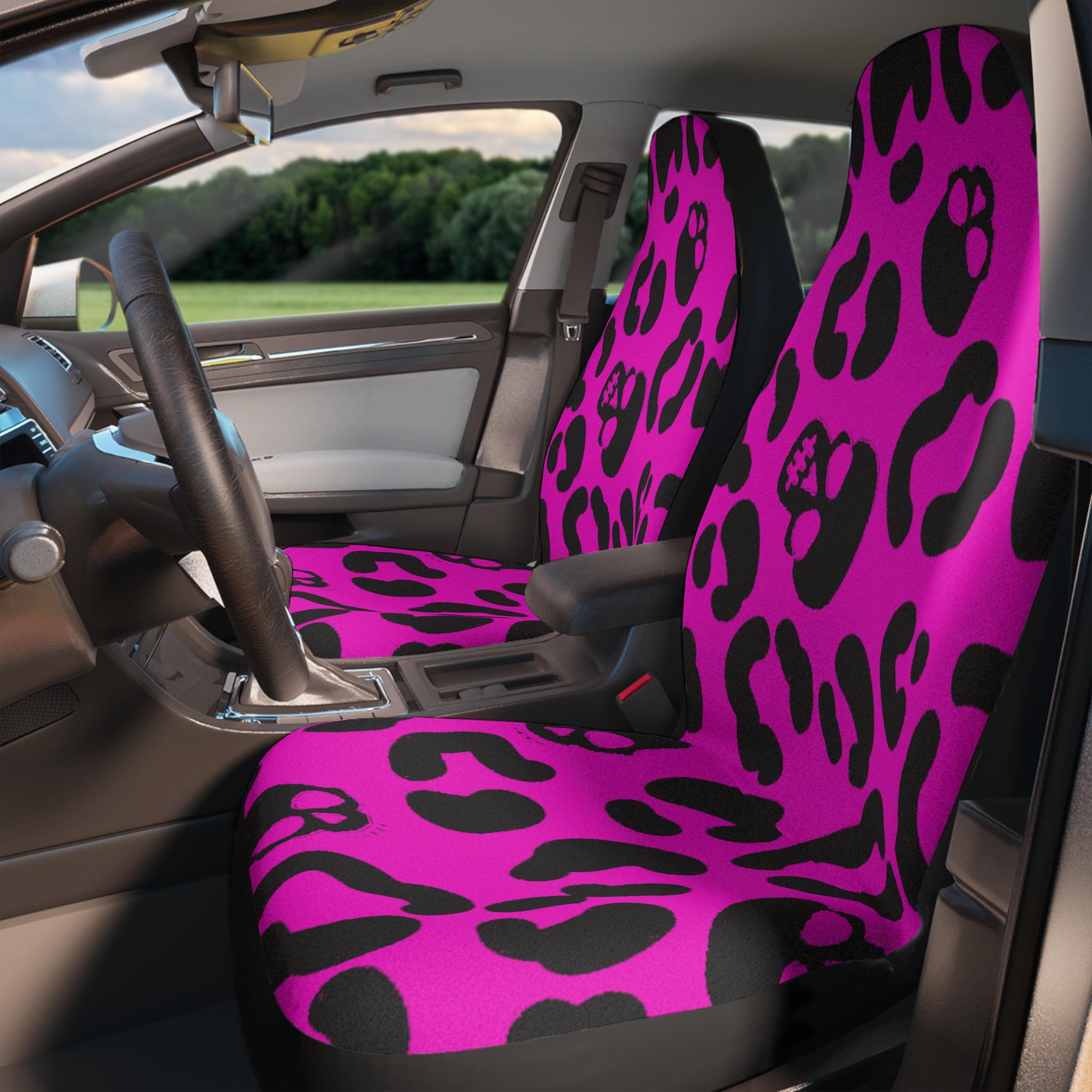 Emo Leopard Print Car Seat Covers, Skull Print Auto Seat Covers, Pink Car Accessories, Gothic Car Decor, Punk Seat Protectors