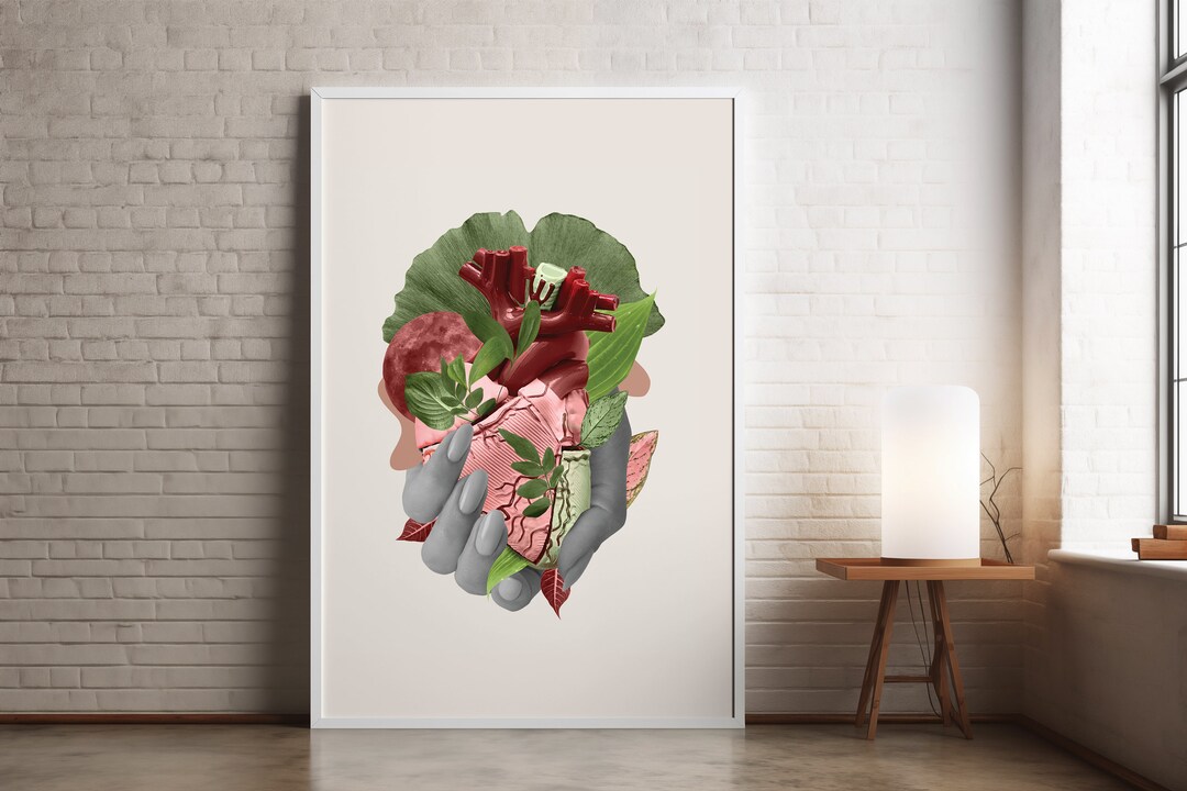 Botanical Heart Art Print: Modern Abstract Illustration (digital ...
