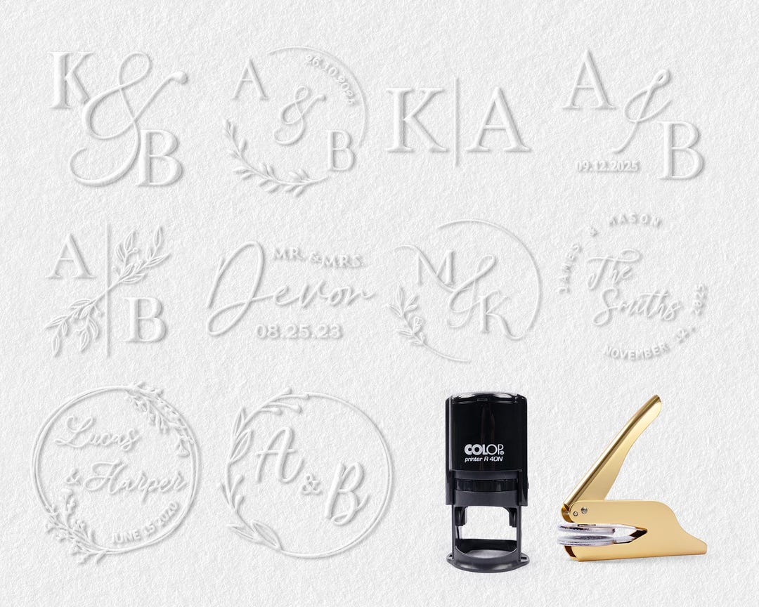 Custom Monogram Embosser Stamp, Personalized Wedding Embosser, Initials ...