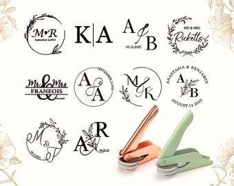 Embosseur personnalisé pour mariage, gaufrage monogramme personnalisé, sceau en gaufrage initiales personnalisées, gaufrage pour invitations, gaufrage pour serviettes de table