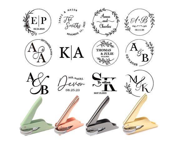Custom Wedding Embosser Stamp, Personalized Monogram Embosser, Custom Initials Embossing Seal, Invitation Embosser Stamp, Napkin Embosser