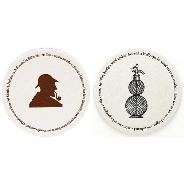 Sherlock Holmes Coaster Set, Gift for Sherlock Fan, Sherlockian gift, Brown, white, black home decor, 2 different designs, Ready to Ship