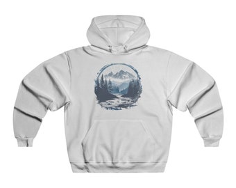 Men's Mountain Nature Graphic Hoodie Cascade WaterFall Graphic Pullover, Hoodie, Nature, Trend, Comfy