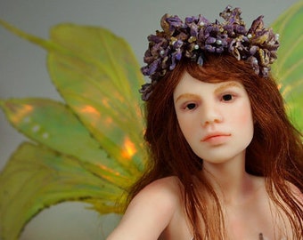 RESERVED May Fairy Hand-sculpted OOAK Polymer Clay Art Doll Faerie Sculpture Nenúfar Blanco