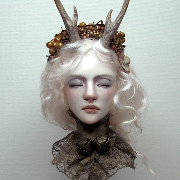 White Deer  OOAK Hand-sculpted Art Doll Bust