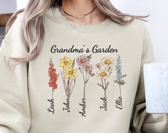 Grandma's Garden with Custom Birth Flowers and Names Sweatshirt, Custom Grandkids name shirt- Mothers Day Gift, Personalized Birthday Gift