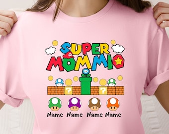 Chemise Super Mommio personnalisée, personnalisation avec nom prénom pour maman, chemise cadeau fête des mères, chemise gamer maman, chemise Super maman.