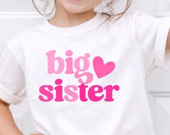 Chemise grande soeur, t-shirt mignon faire-part de grande soeur, chemise rose pour frère et sœur, tenue de révélation de grossesse.