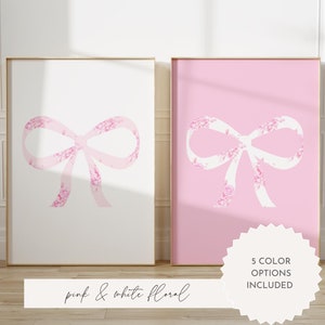 Bow Wall Art/Digital Download/ Floral Pattern/Pink/Blue/Blue with Pink/College  Decor/5 Color Options Included/Love Shack Fancy Inspired