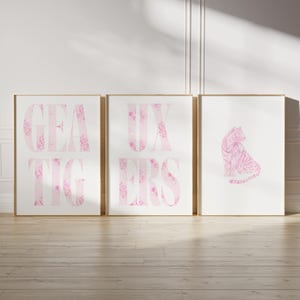 LSU Wall Art Geaux Tigers Pink Floral Lettering/Digital Download/College Dorm Decor/Love Shack Fancy/Coastal Cowgirl/Preppy/Set of 3