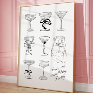 Bar Cart Art Pour Me Something Pretty/Digitale download/Wanddecoratie/Set van 7/Preppy/Minimalistisch/Zwart-wit