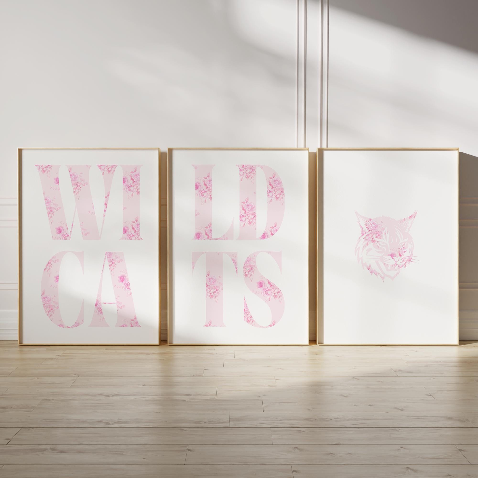 Wildcats Pink Floral Wall Art/Digital Download/College Dorm Decor/Love Shack Fancy/Preppy/Coastal Cowgirl/Set of 3