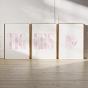 Tigers Pink Floral Wall Art/Digital Download/College Dorm Decor/Love Shack Fancy/Preppy/Set of 3
