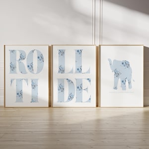 University of Alabama Wall Art Light Blue Floral/Digital Download/College Dorm Decor/Set of 3/Roll Tide/Tuscaloosa/Love Shack Fancy Inspired