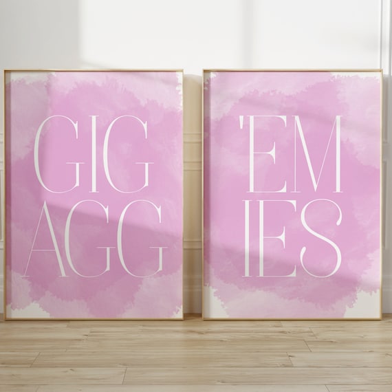 Texas A&M Wall Art GIG 'EM AGGIES/College Wall Art/Dorm Decor/Set of 2/Minimalist Wall Art/Preppy/Classy/Pink/Love Shack Fancy Inspired