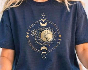 Mystic Moon And Sun Shirt, Celestial Moon Shirt, Boho Moon Shirt, Moon Phase T-Shirt, Boho Vintage Moon Shirt, Mystical Moon Phase Shirt
