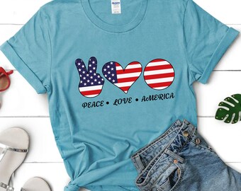 Peace Love America Shirt, 4th Of July Shirt, USA Shirt, American Pride Shirt, American Flag Shirt, Independence Day Shirt, Merica Shirt