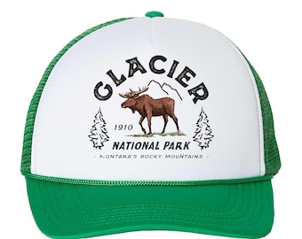 Gorra de camionero con parte trasera de malla de espuma del Parque Nacional Glaciar, gorra Glaciar, gorra Glaciar de Montana, gorra de las Montañas Rocosas