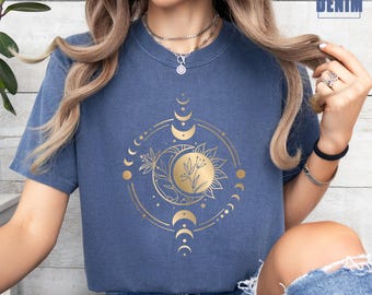Mystic Moon And Sun Shirt, Celestial Moon Shirt, Boho Moon Shirt, Moon Phase T-Shirt, Boho Vintage Moon Shirt, Mystical Moon Phase Shirt