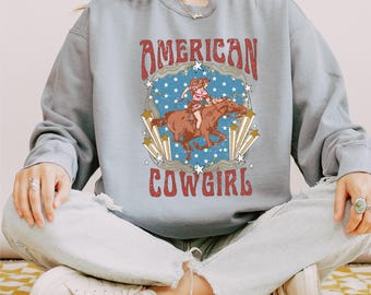 American Cowgirl Sweatshirt, Cowgirl Boots Sweater, Country Concert Crewneck, Western Graphic Sweatshirt for Women, Cute Country Sweatshirt