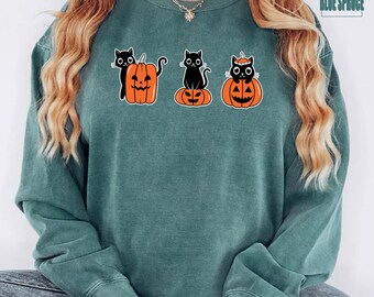 Pumpkin Cat Sweatshirt, Halloween Sweater, Black Cat Crewneck, Funny Halloween Sweatshirt, Cat Lover Sweater, Halloween Gift, Spooky Season