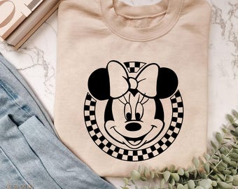 Checkered Minnie Mouse Sweatshirt, Minnie Mouse Sweater, Checkered Minnie Crewneck, Disney Girl Trip Sweatshirt, Disney Family Trip Sweater