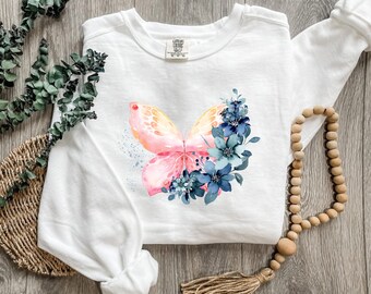 Floral Butterfly Sweatshirt, Vintage Butterfly Sweater, Cottagecore Aesthetic Top, Graphic Nature Lover Crewneck, Botanical Outfit