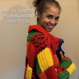 Patchwork Cardigan Crochet Pattern • Sweater or Jacket PDF • Harry Styles Inspired Colorful Squares Cardigan