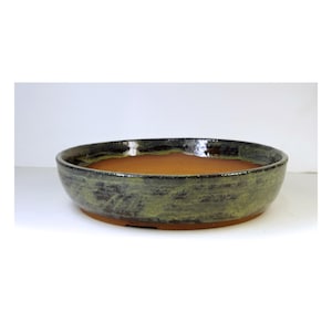 Hand Thrown Stoneware Bonsai Pot, Blues, Greens, 8 1/4 x 1 7/8, White Horse Pottery