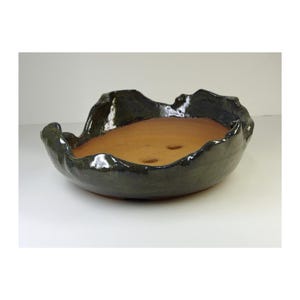 Hand Thrown Stoneware Bonsai Pot, Olive Browns, White Horse Pottery
