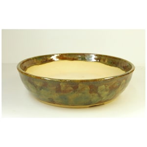 Hand Thrown Bonsai Pot, Browns, Greens, 8x2, White Horse Pottery