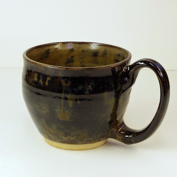 Hand Thrown Stoneware Brown Mug Coffee, Tea, Cocoa, White Horse Pottery