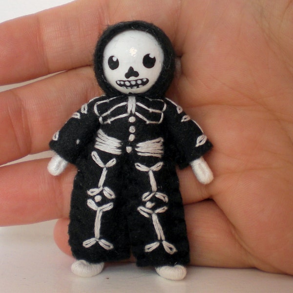 Skeleton Bendy Doll by Princess Nimble-Thimble, Waldorf Halloween Nature Table Figure Decor