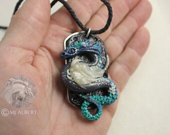 Dragon Pendant Polymer Clay Handmade OOAK Original by MJ Albert Sculpts