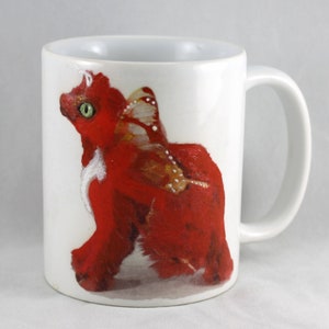 Dragon Mug Hand Painted Red Butterfly Fantasy Creature Coffee Art image 1