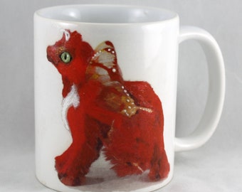 Dragon Mug Hand Painted Red Butterfly Fantasy Creature Coffee Art