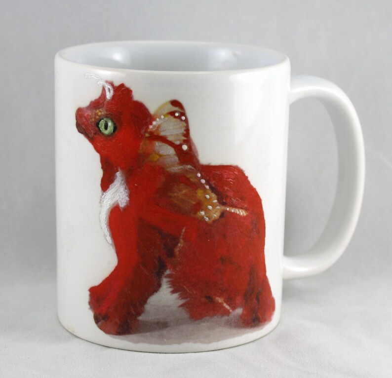 Dragon Mug Hand Painted Red Butterfly Fantasy Creature Coffee Art image 1