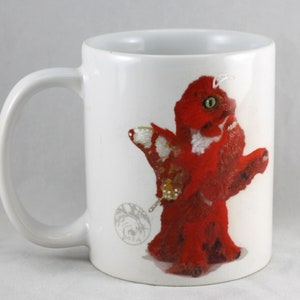 Dragon Mug Hand Painted Red Butterfly Fantasy Creature Coffee Art image 2