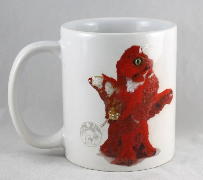 Dragon Mug Hand Painted Red Butterfly Fantasy Creature Coffee Art image 2