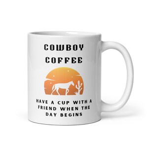 Cowboy Coffee Mug | Glossy White Mug with Horse at Sunrise | Western Coffee Mug for Cowboys & Ranchers | Rustic Country Gift Idea