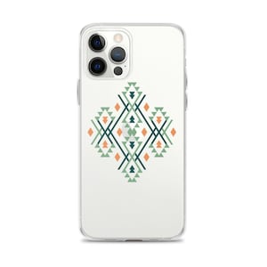 Clear Case for iPhone® with Rustic Aztec Design | Blue & Green Geometric Tribal Pattern | Farmhouse Style iPhone Case