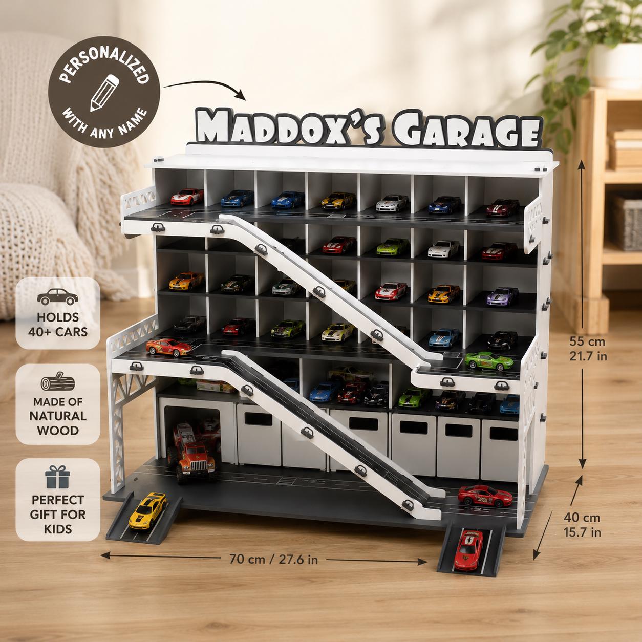Personalized Toy Car Garage With Car Wash - 1/32 Scale Diecast