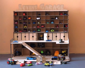 Garaje de madera para coches de juguete, juguete educativo para niños pequeños, regalo para niño de 4 años, almacenamiento de juguetes, organizador de madera ecológico, garaje para camiones monstruo.