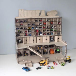 Toy Garage for Kids | Wooden 1:64 Car Organizer | Personalized Hot Wheels Matchbox Storage Shelf | Custom Wooden Toy